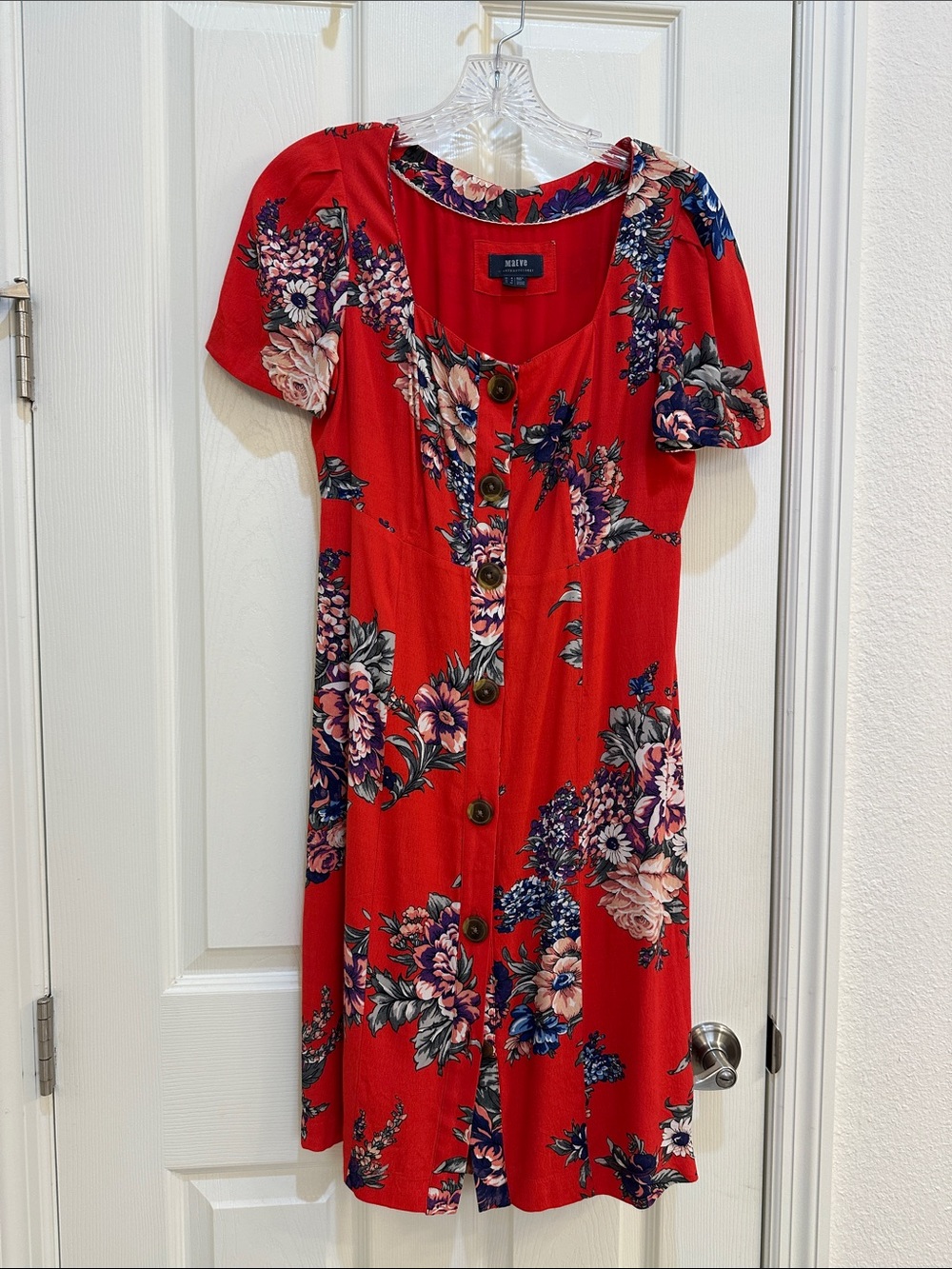 Anthropologie Red Floral Button-Front Midi Dress
